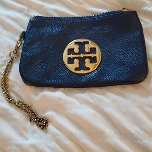 Tory Burch navy blue wristlet clutch
